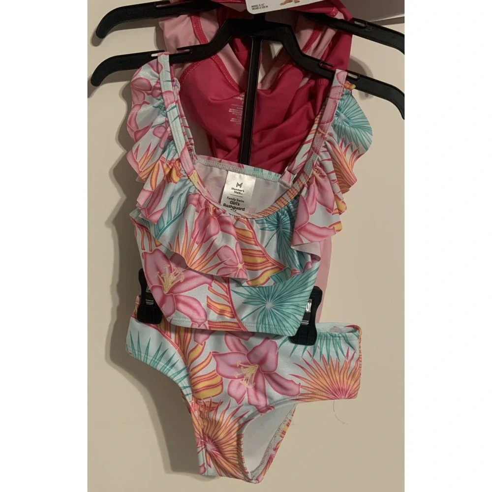 Girls Rash Guard Swimsuit Set 3T Pink UPF 50 Long Sleeve 2 Piece NWT‎